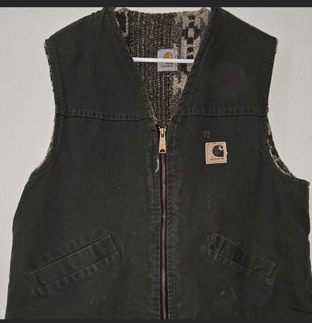 Vintage Carhartt Aztec Pattern Fleece-Lined Canvas Work Vest